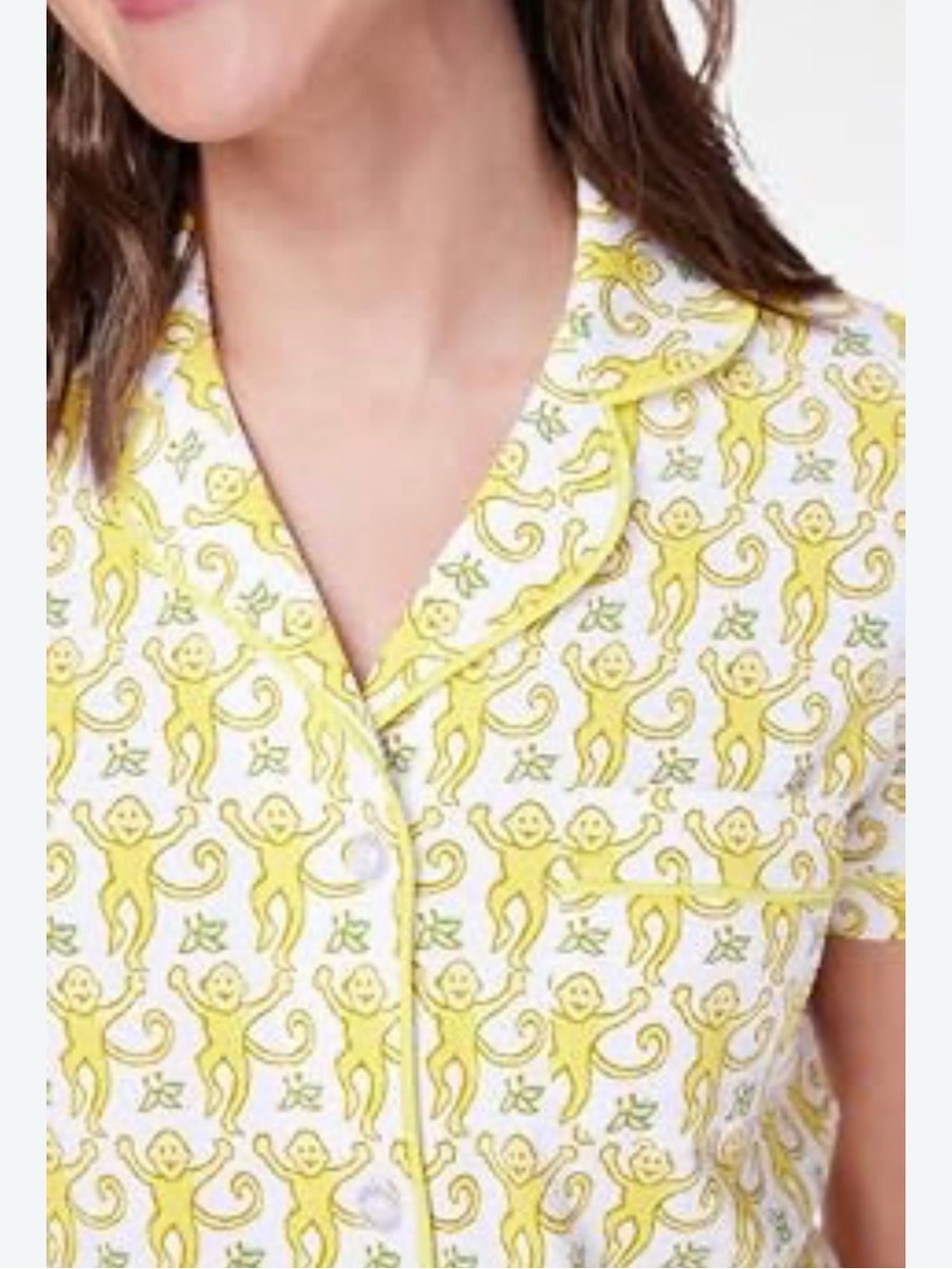 Roller Rabbit Monkey Polo Short-Sleeve Pajama Shirt Yellow Sz Large